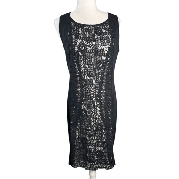 NIC + ZOE Black Crochet Knit Sheath Dress Sleeveless Lined Boho Elegant Womens M - Picture 2 of 8